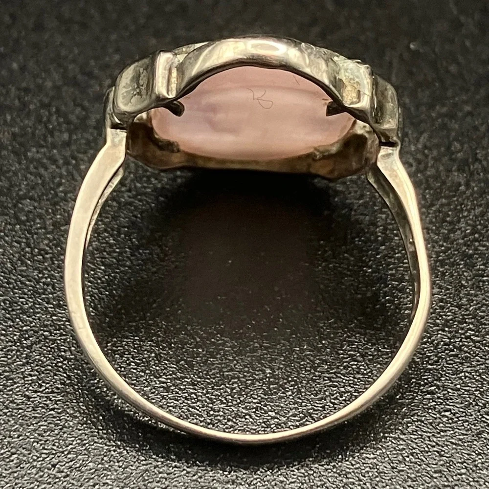Vintage Sterling Silver Cameo Ring Pink Mother of Pearl Shell Carved Size 9